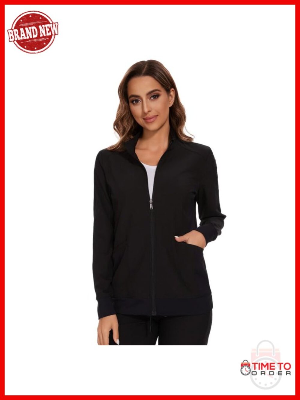 Zip Front Scrub Jacket with 4-Way Stretch Fabric and Multiple Pockets